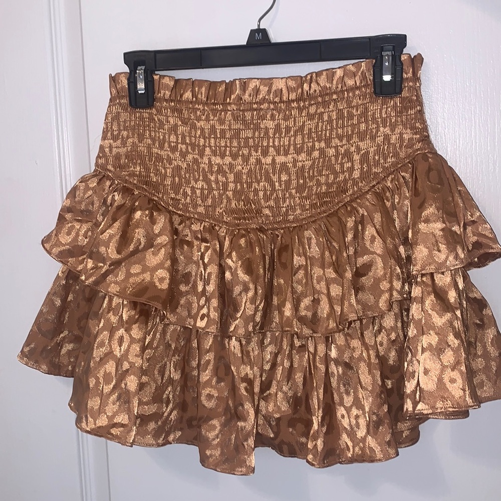 Boutique Smocked Ruffle Skirt, Metallic Gold Leopard Print, Size: L